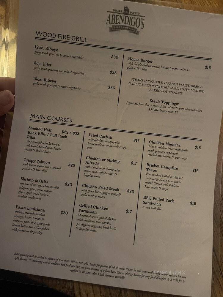 Abendigo's Grill & Patio - Hochatown, OK menu_pic