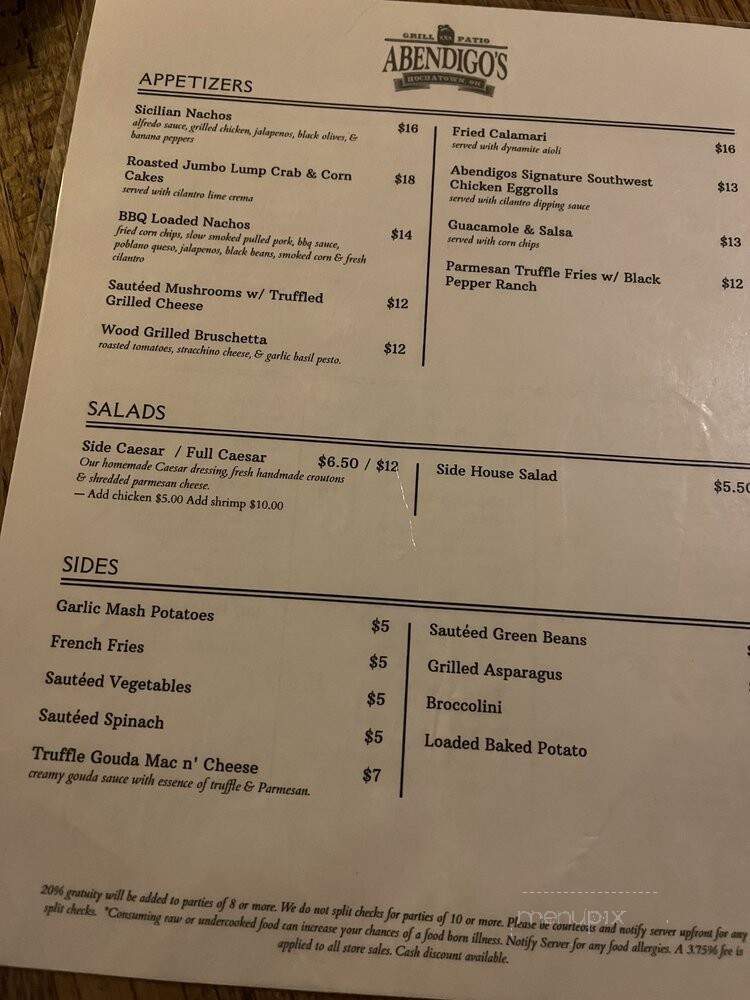 Abendigo's Grill & Patio - Hochatown, OK menu_pic