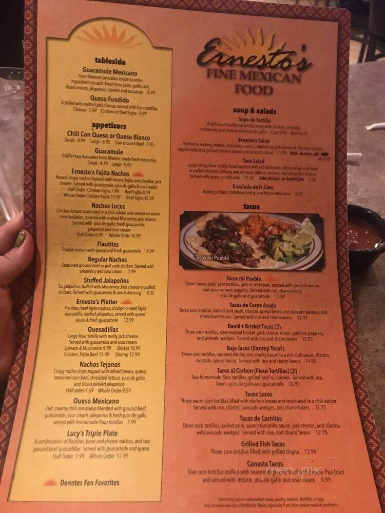 Ernesto's Fine Mexican Food - McKinney, TX menu_pic