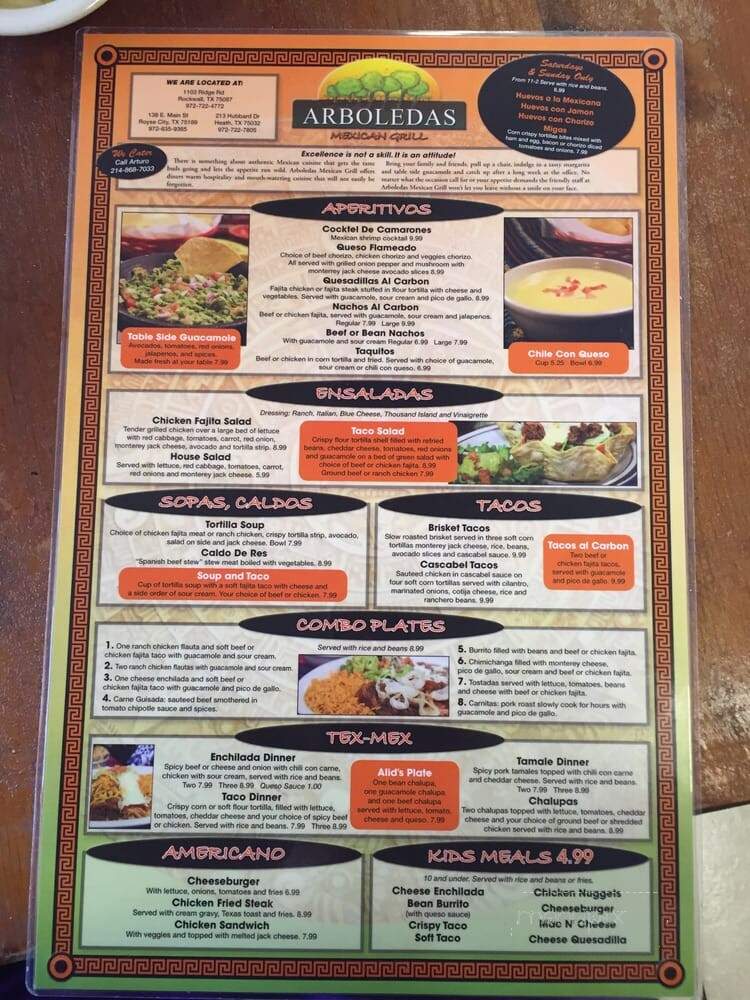 Arboledas Mexican Grill - Rockwall, TX menu_pic