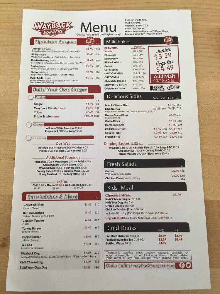 Wayback Burgers - Irving, TX menu_pic
