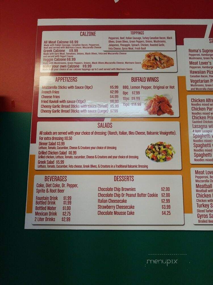 Roma's Pizza And Grill - Dallas, TX menu_pic