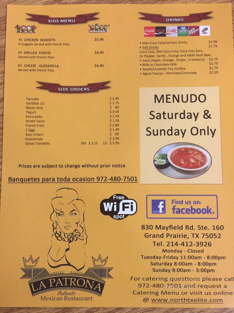 La Patrona Authentic Mexican Restaurant - Grand Prairie, TX menu_pic