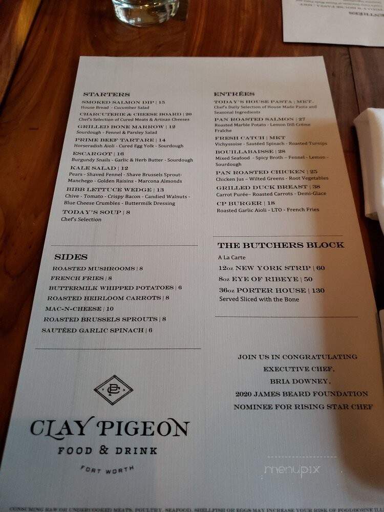 Clay Pigeon Food and Drink - Fort Worth, TX menu_pic