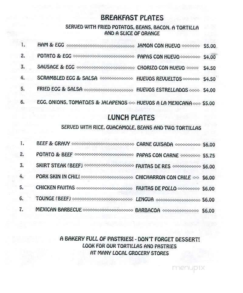 Porras Prontito - Houston, TX menu_pic