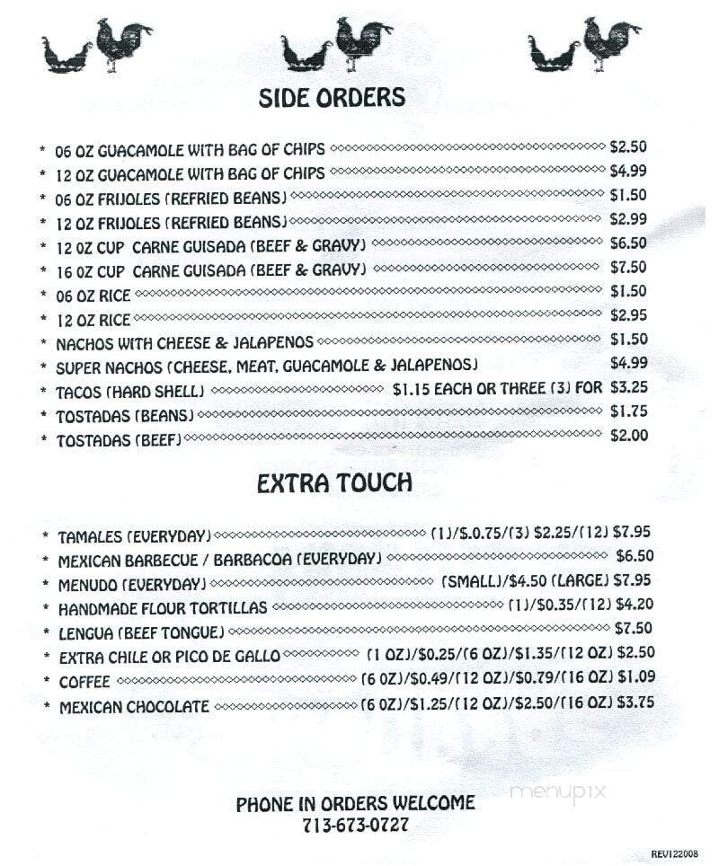 Porras Prontito - Houston, TX menu_pic