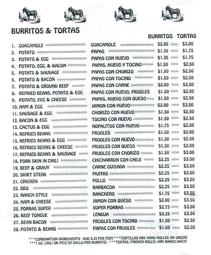 Porras Prontito - Houston, TX menu_pic