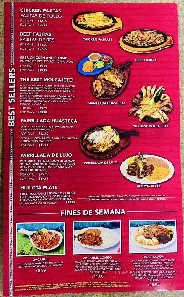 Huasteca Mexican Grill - Houston, TX menu_pic