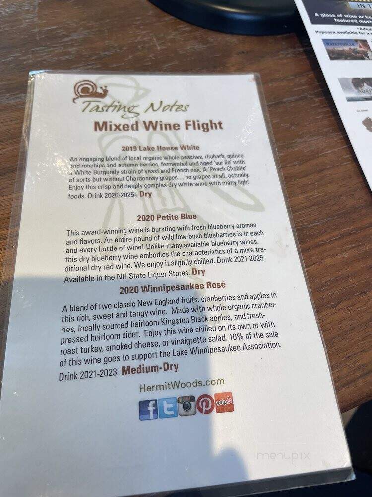 Hermit Woods Winery - Meredith, NH menu_pic