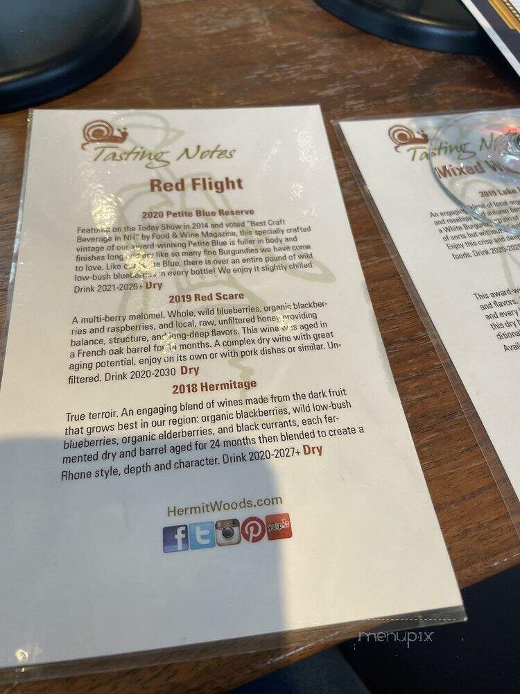 Hermit Woods Winery - Meredith, NH menu_pic