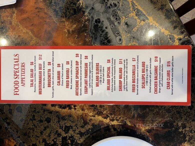 Milano Italian Grill - San Antonio, TX menu_pic