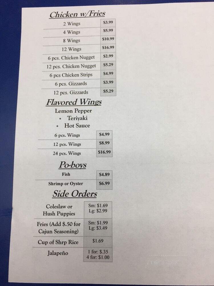 TJ's Seafood - Austin, TX menu_pic