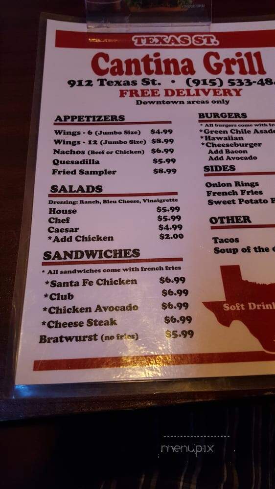 Texas St Cantina Grill - El Paso, TX menu_pic
