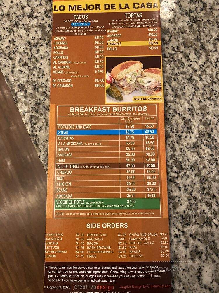 La Casa Del Burrito - Broomfield, CO menu_pic