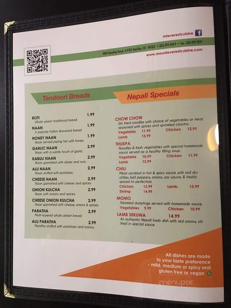 Mt Everest Cuisine - Boulder, CO menu_pic