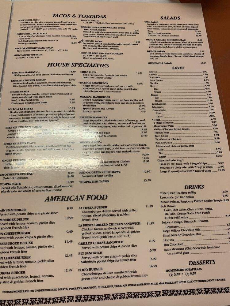 La Fiesta Supper Club - Denver, CO menu_pic