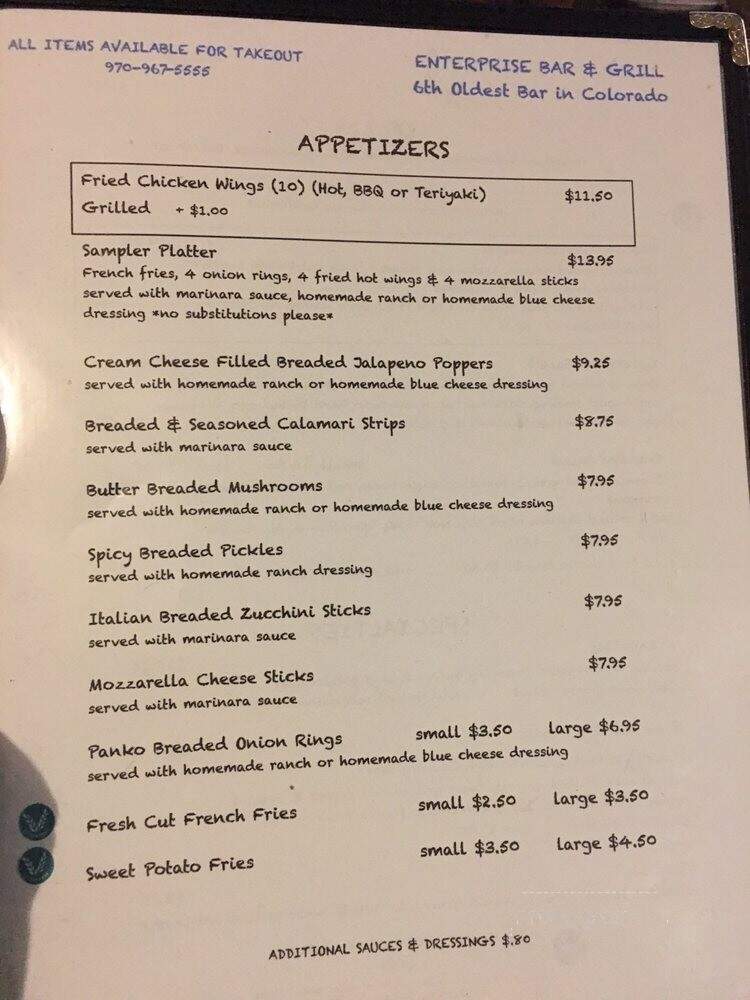 Enterprise Bar & Grill - Rico, CO menu_pic