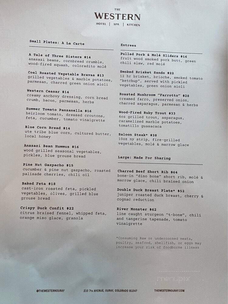Saloon Resturant - Ouray, CO menu_pic
