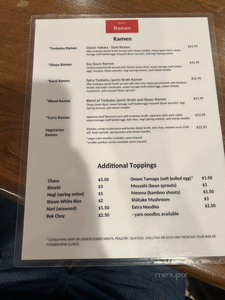 Tosh's Ramen - Salt Lake City, UT menu_pic
