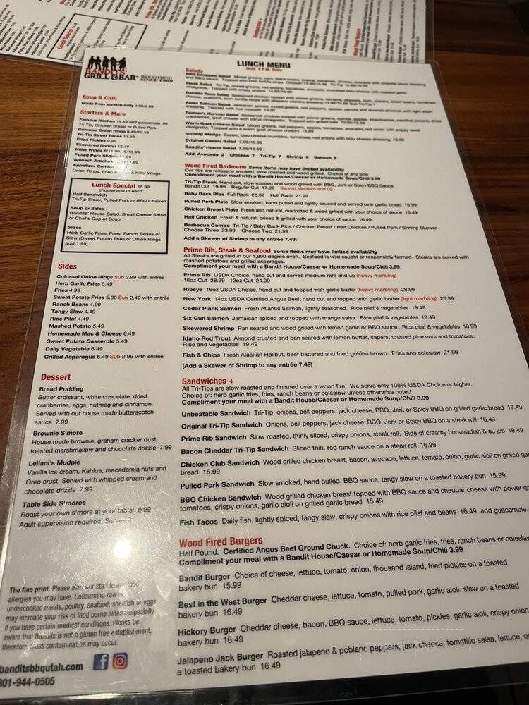 Bandits' American Grill - Cottonwood Heights, UT menu_pic