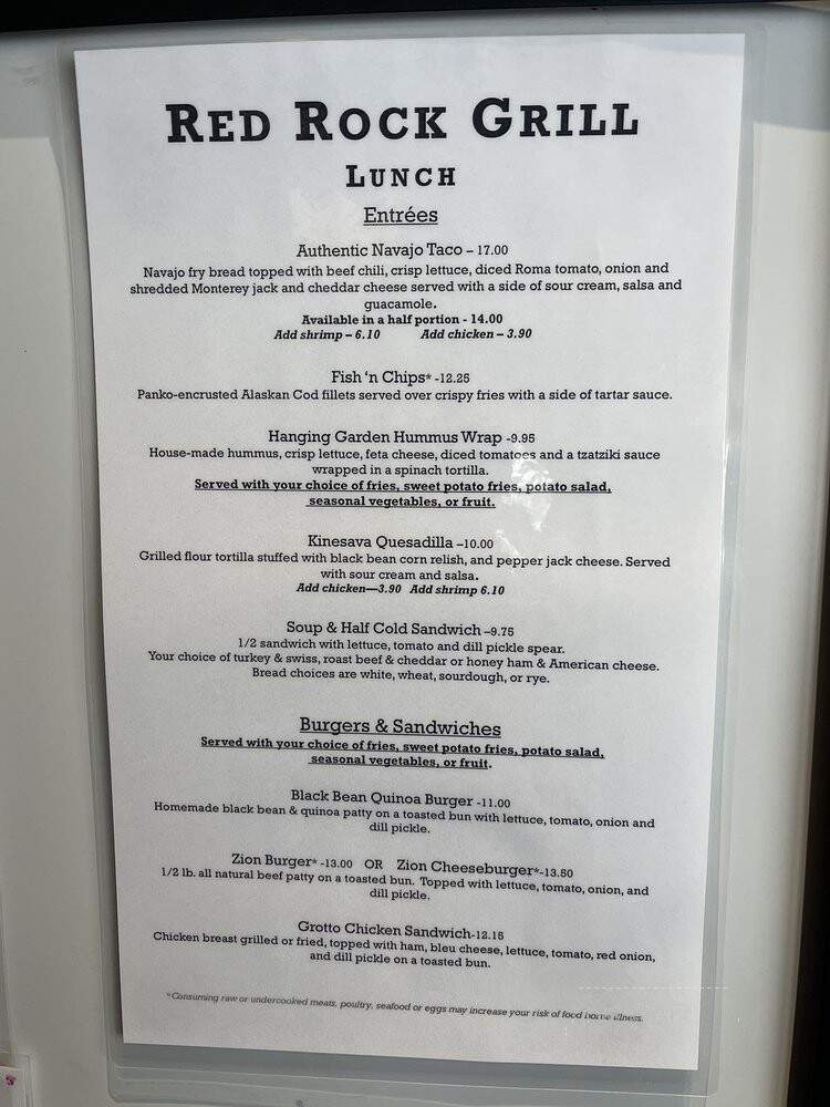 Red Rock Grill - Springdale, UT menu_pic