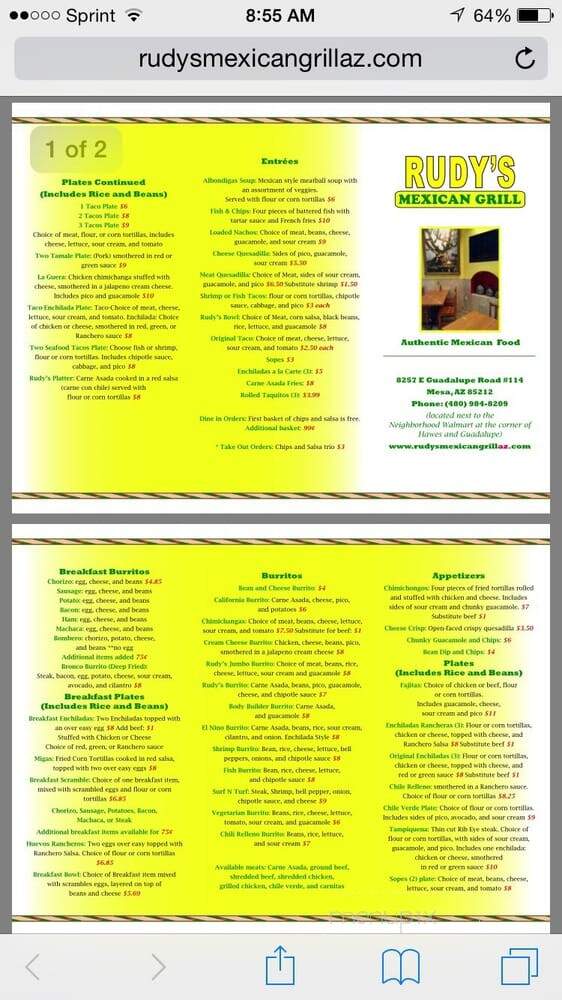 Rudy's Mexican Grill - Mesa, AZ menu_pic
