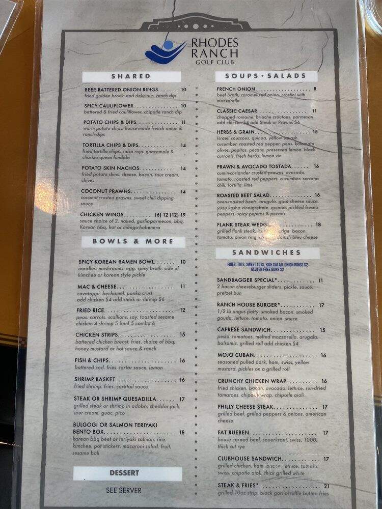 Rhodes Ranch Club House Restaurant - Las Vegas, NV menu_pic