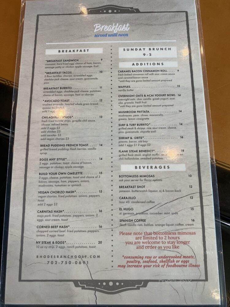 Rhodes Ranch Club House Restaurant - Las Vegas, NV menu_pic