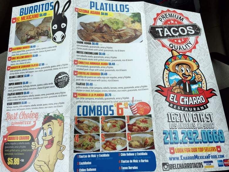 El Charro Restaurant - Los Angeles, CA menu_pic
