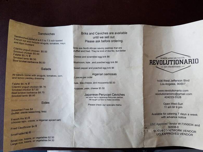 Revolutionario: North African Tacos - Los Angeles, CA menu_pic