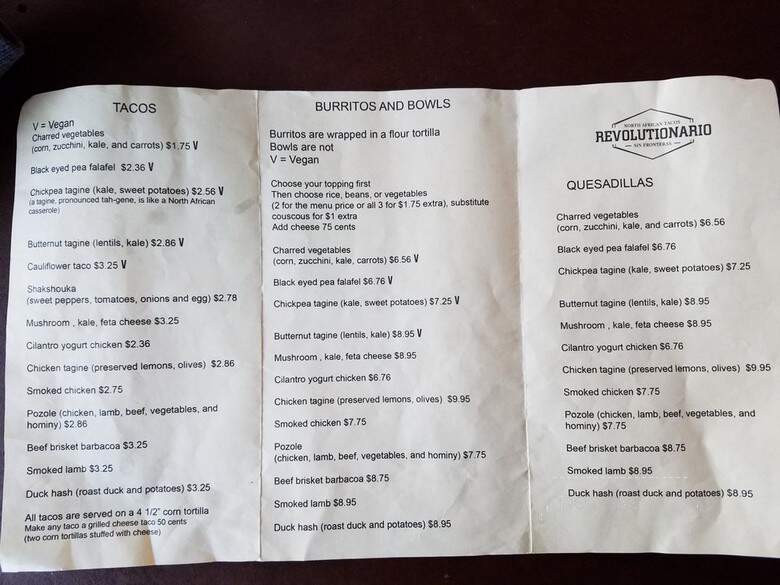 Revolutionario: North African Tacos - Los Angeles, CA menu_pic