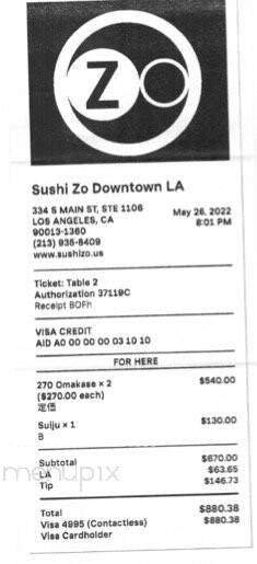 Sushi Zo - Los Angeles, CA menu_pic