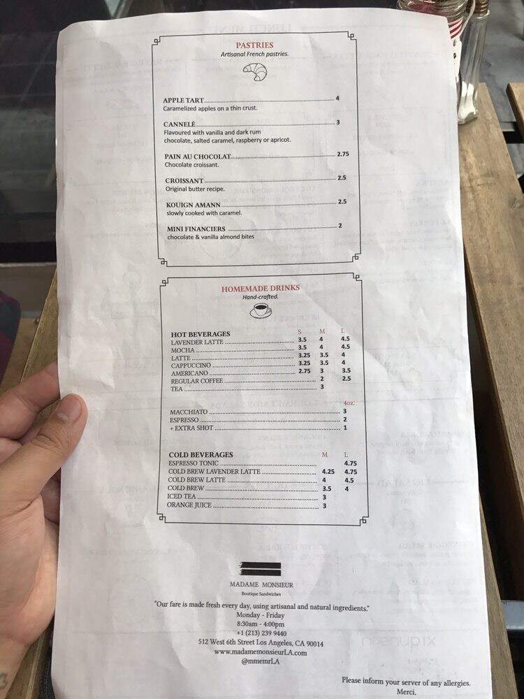 Madame Monsieur - Los Angeles, CA menu_pic