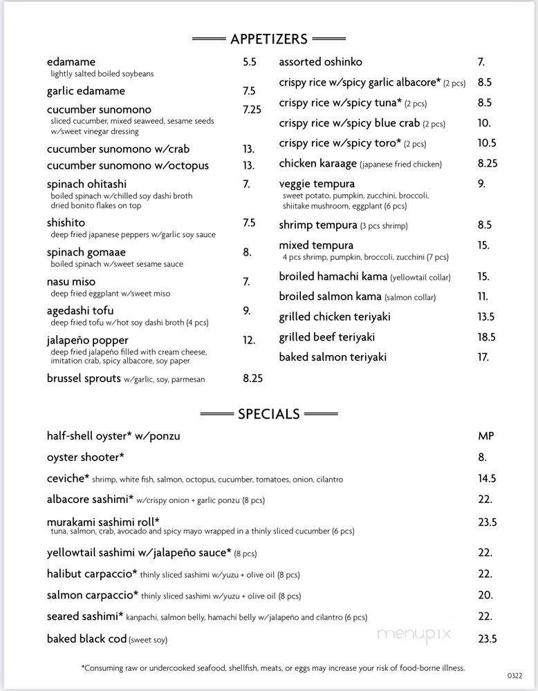 Murakami Sushi - West Hollywood, CA menu_pic
