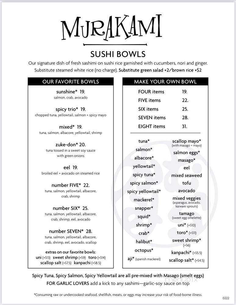 Murakami Sushi - West Hollywood, CA menu_pic