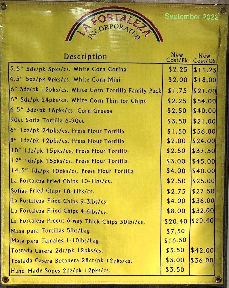 La Fortaleza - Los Angeles, CA menu_pic