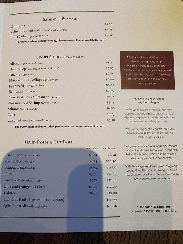 Sugarfish By Sushi Nozawa - Los Angeles, CA menu_pic