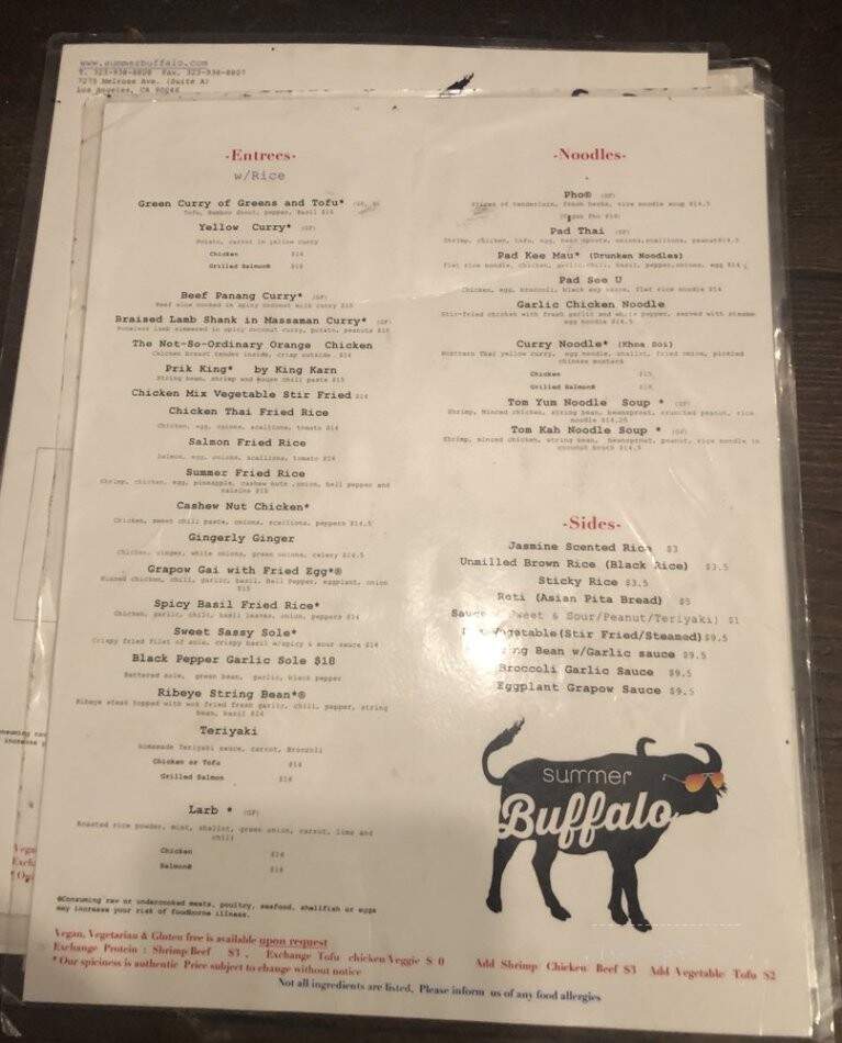 Summer Buffalo - West Hollywood, CA menu_pic