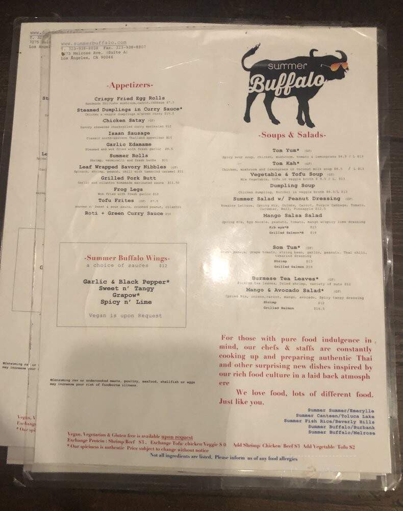 Summer Buffalo - West Hollywood, CA menu_pic