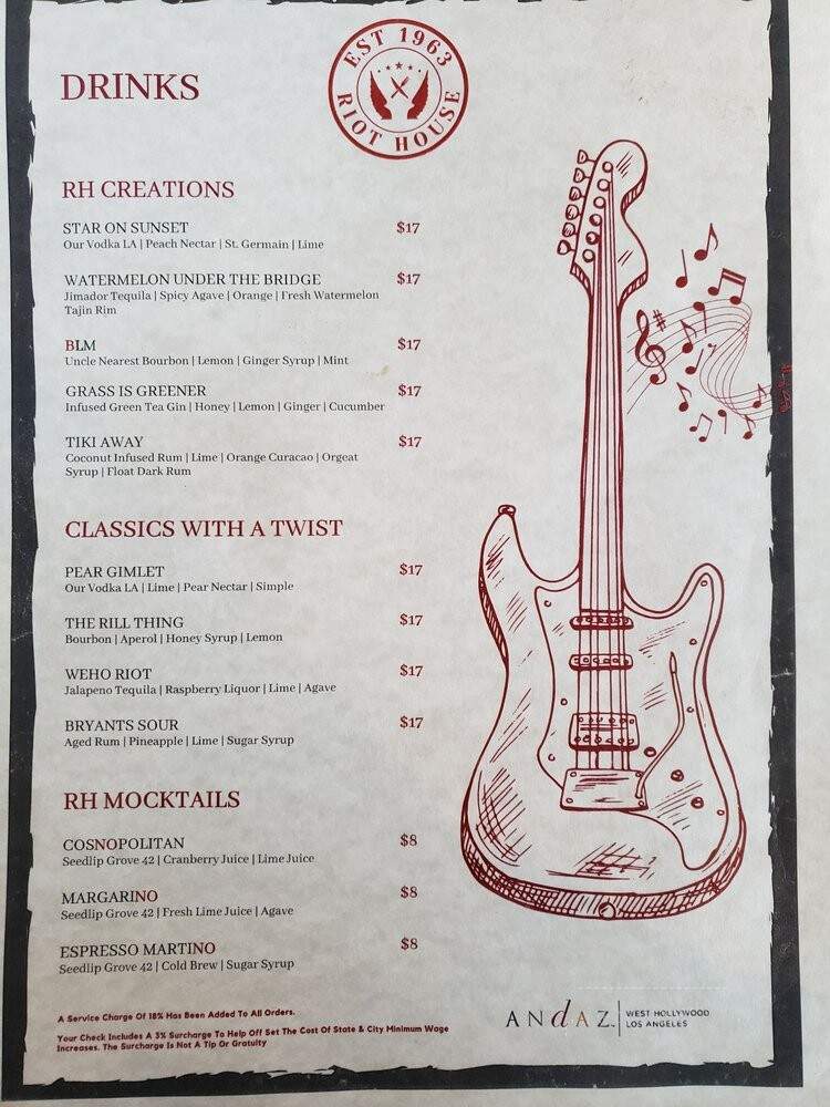 Riot House Restaurant & Bar - West Hollywood, CA menu_pic