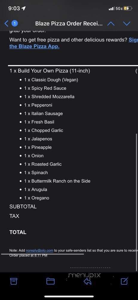 Blaze Fast Fire'd Pizza - Glendale, CA menu_pic