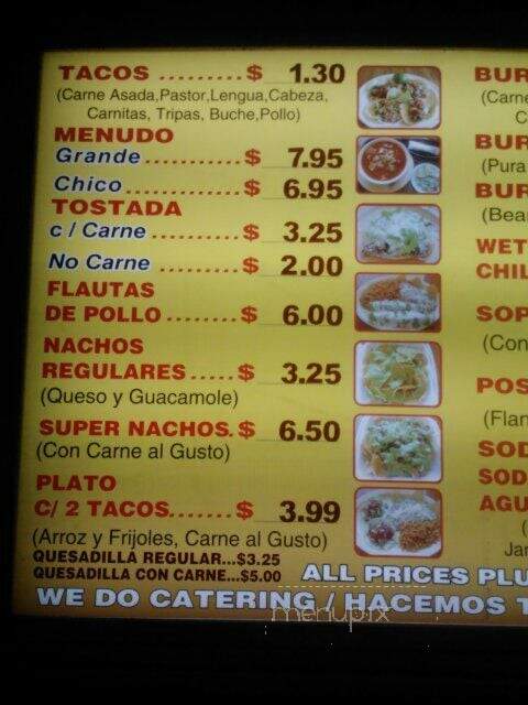Sergio's Tacos - Los Angeles, CA menu_pic