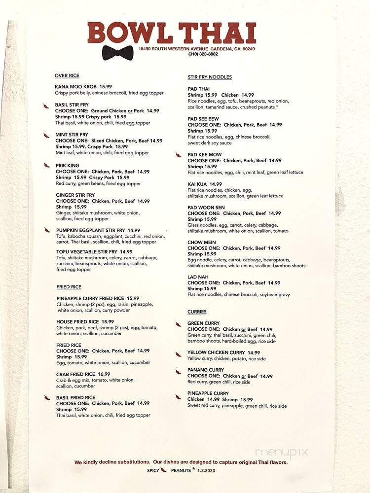 Bowl Thai - Gardena, CA menu_pic