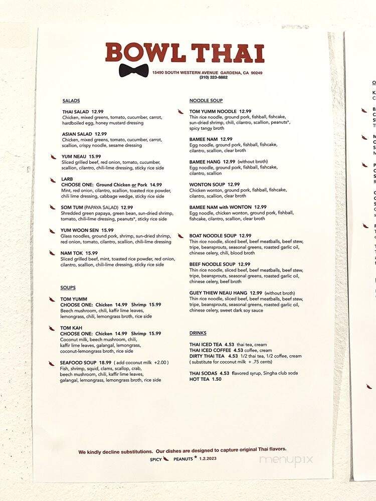Bowl Thai - Gardena, CA menu_pic