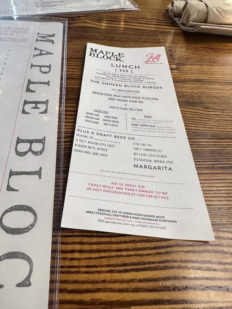 Maple Block Meat Co. - Culver City, CA menu_pic