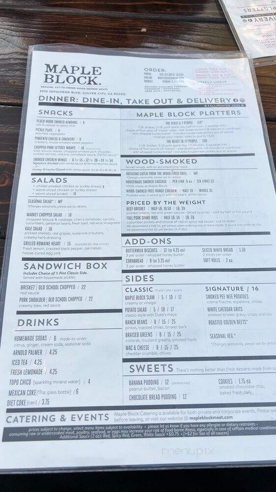 Maple Block Meat Co. - Culver City, CA menu_pic