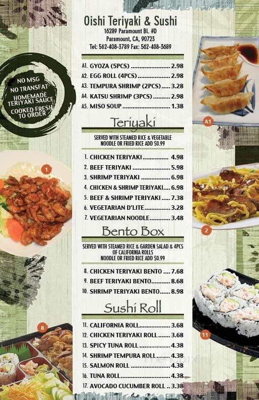 Oishi Teriyaki & Sushi - Paramount, CA menu_pic