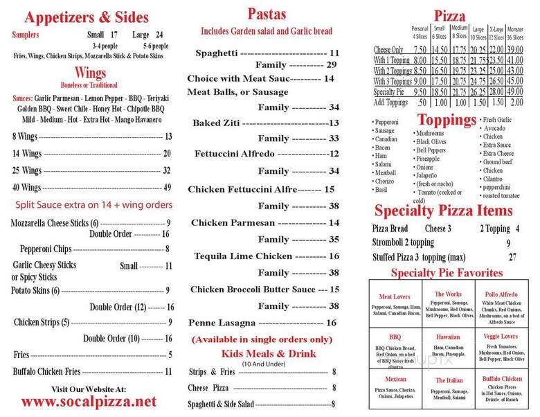 So Cal Pizza - Norwalk, CA menu_pic