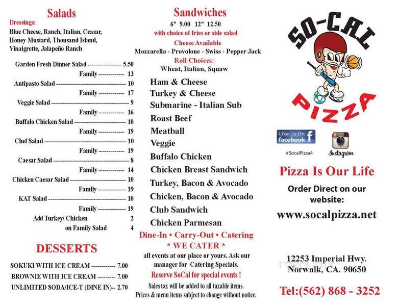 So Cal Pizza - Norwalk, CA menu_pic
