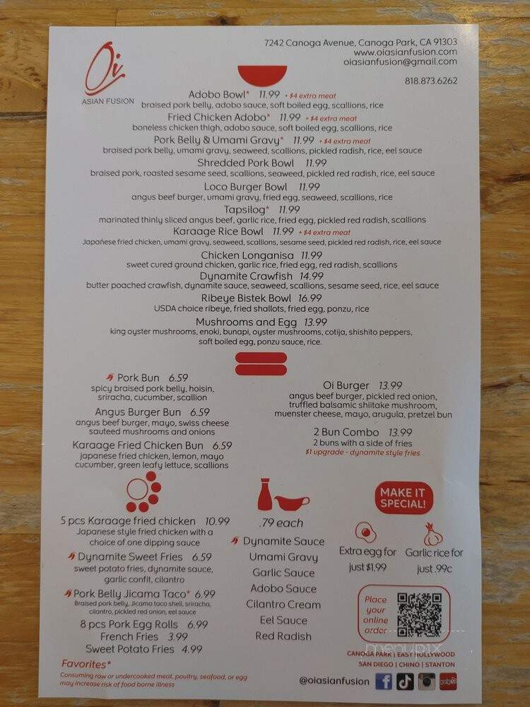 Oi Asian Fusion - Los Angeles, CA menu_pic